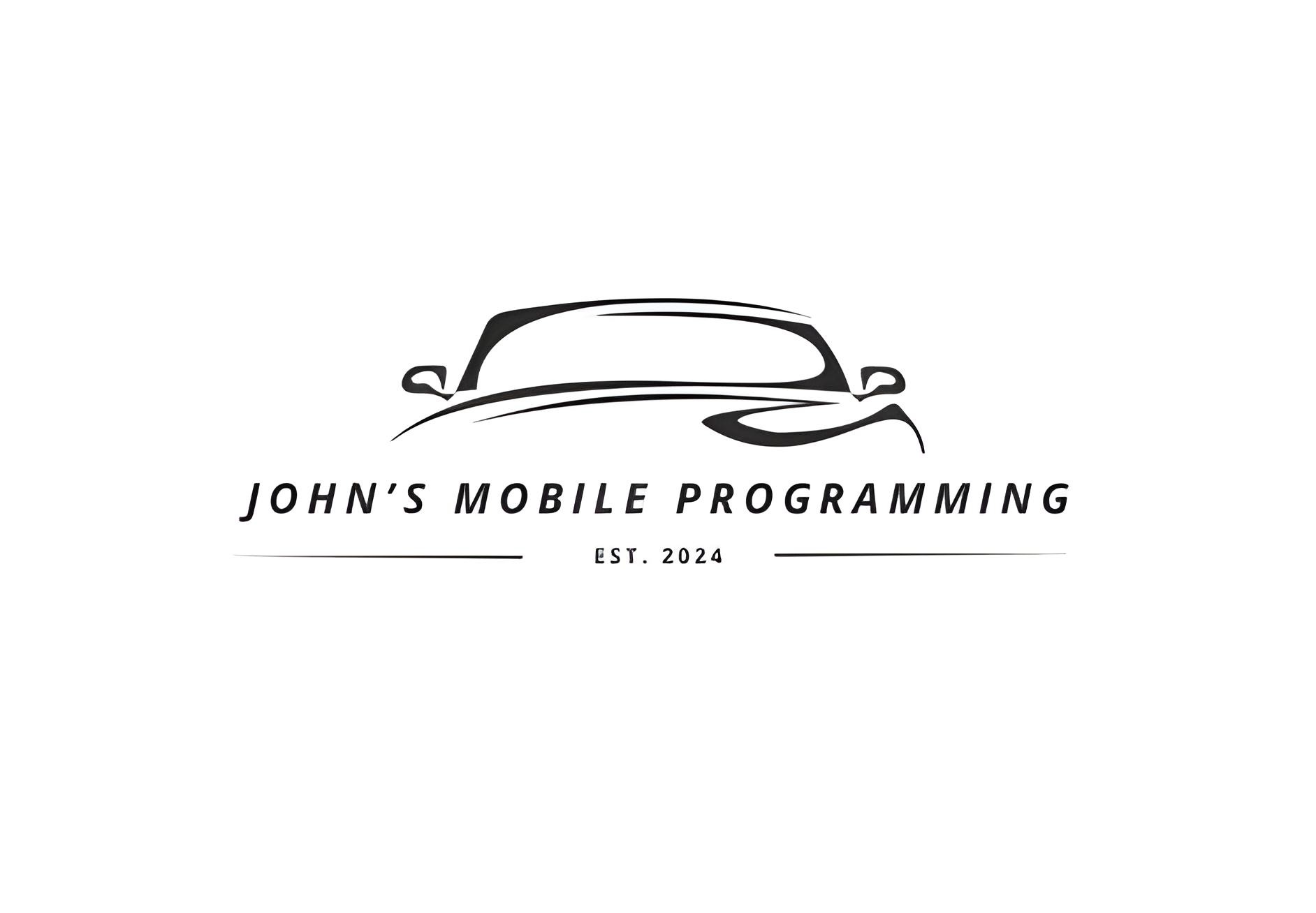 Image of Johns Mobile Programming Logo, Hand drawn vehicle with the words Johns Mobile Programming underneath.